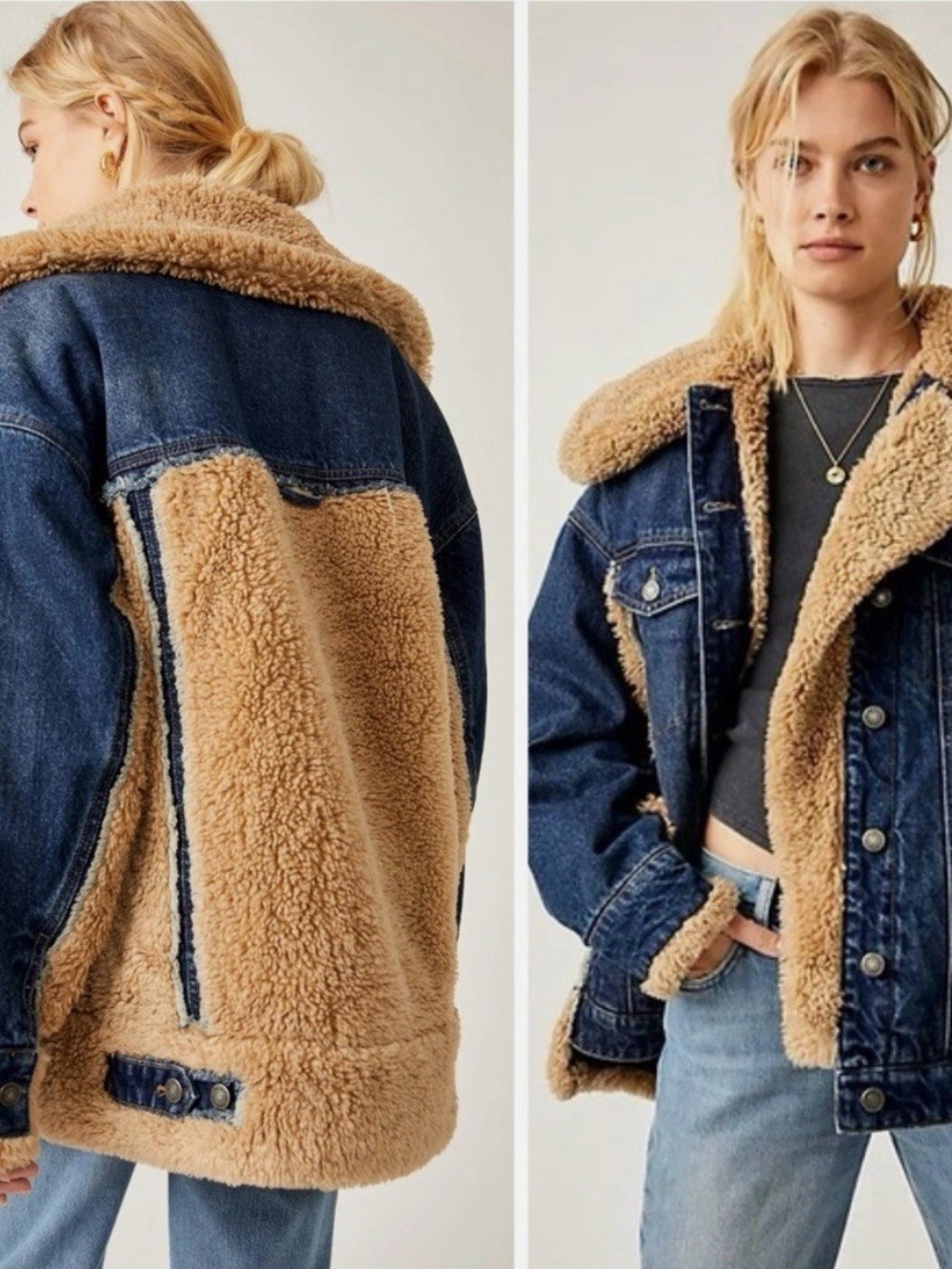 ▪️NWT Rare Free people Holly Cozy Denim Jacket- Rinse Combo